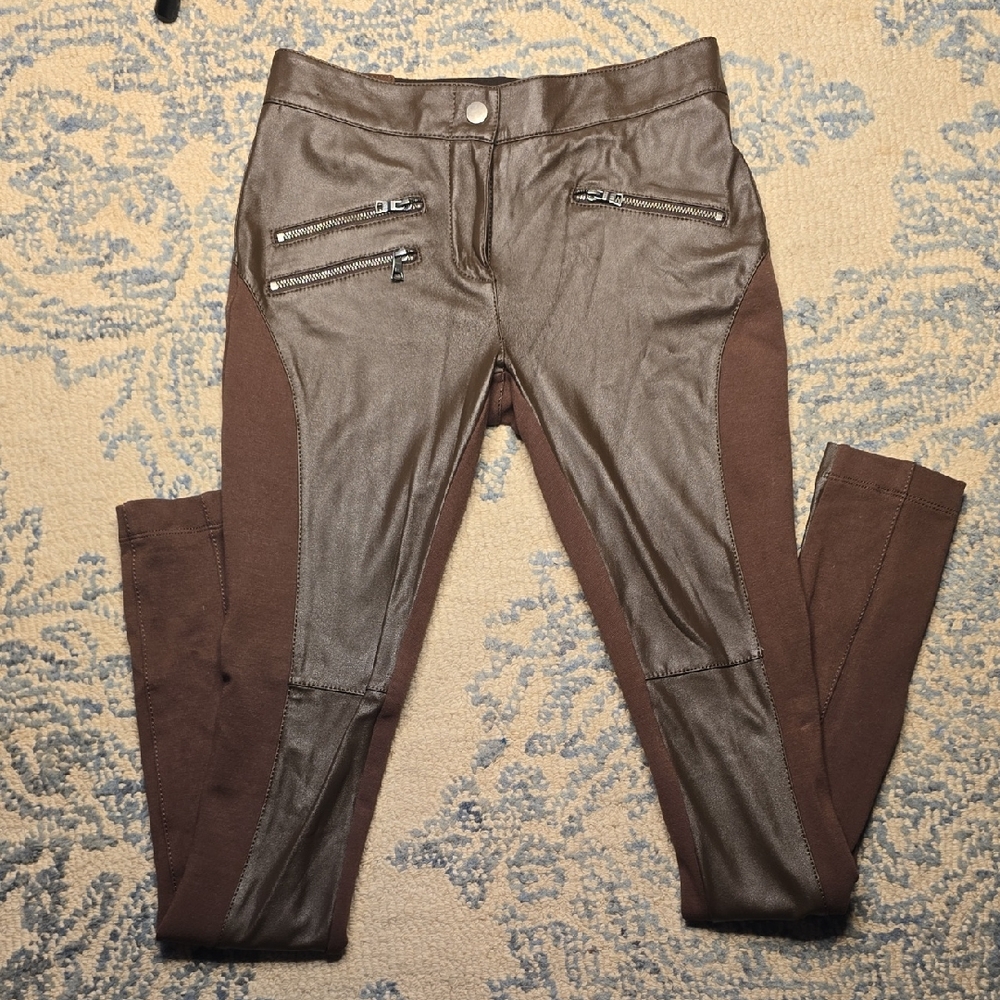 BCBGMaxAzria Brown Leather-Accent Leggings